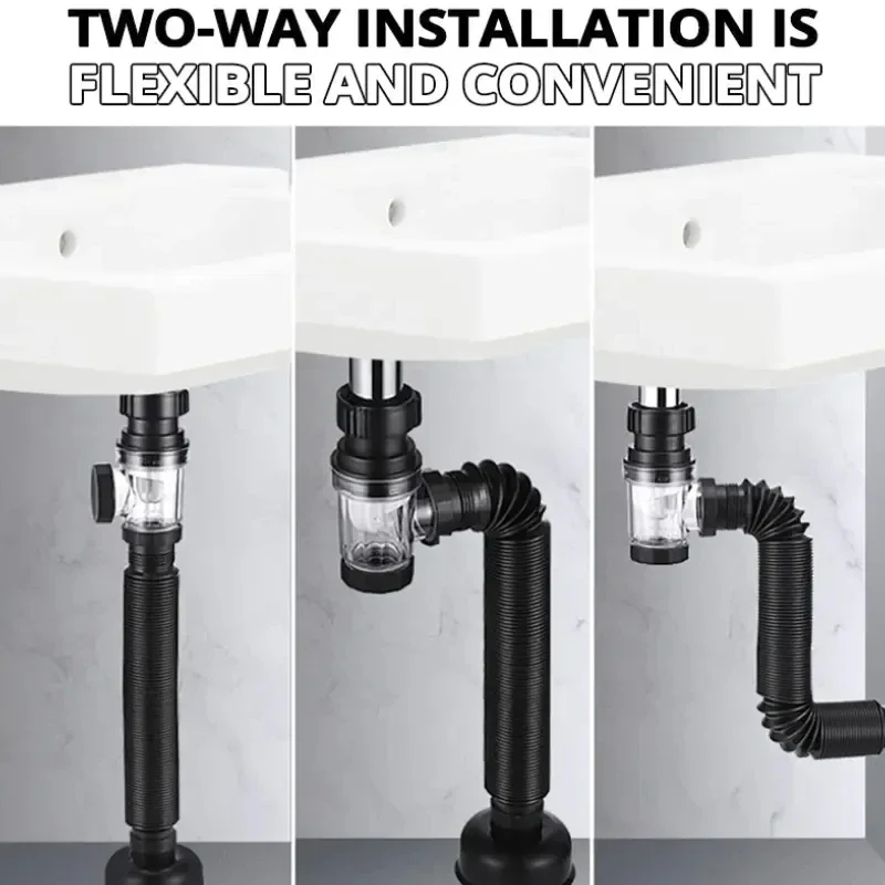 Flip Top Anti-Odor Drain Pipe Set Kitchen Sink Drain Retractable Deodorizing Filter Flexible Downspout Bathroom Anti Clogging