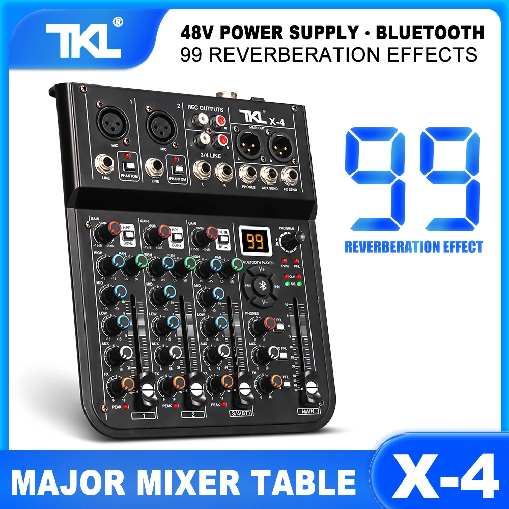 TKLprofessional4channelportabledigitalmixer48V99DSPeffectDJUSBBluetoothmixing