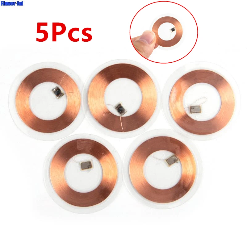 

5Pcs 125KHz ID T5577 Writable Rewritable Copper Coil Coin Card Keyfob RFID Ultra-thin Cell Phone Access Card Diameter 38MM