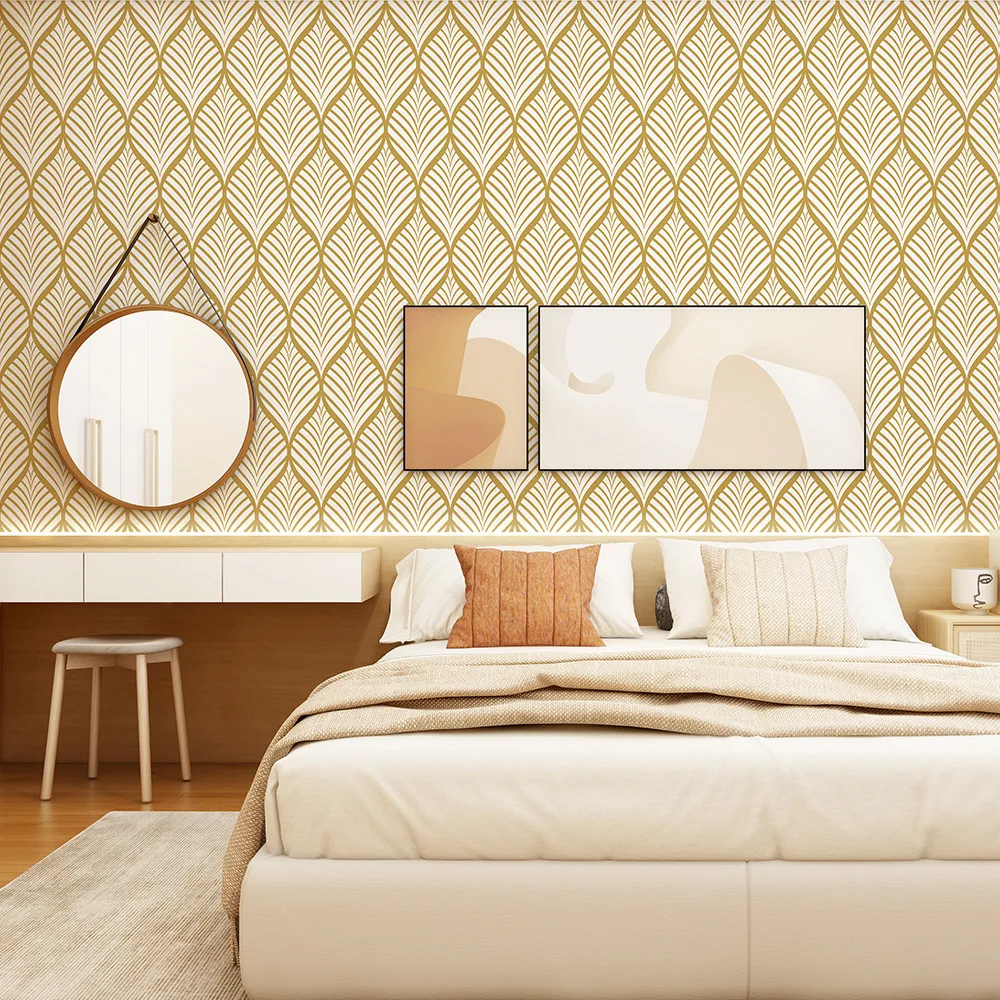 Geometric Golden Leaf Wallpaper Peel and Stick Wallpaper Boho Contact Paper Self Adhesive Wallpaper For Bathroom Home Decoration 3