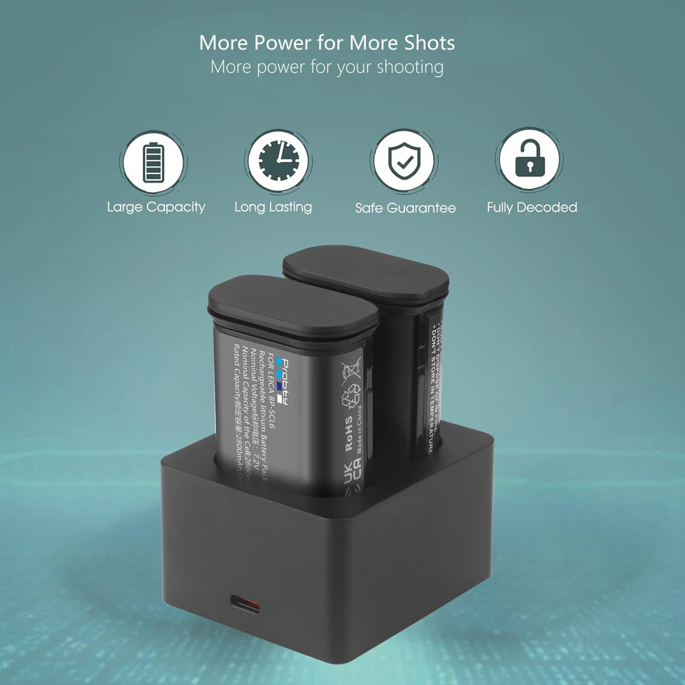 2880mAh BP-SCL6 バッテリー + LED デュアルスロット充電器ライカ Q2