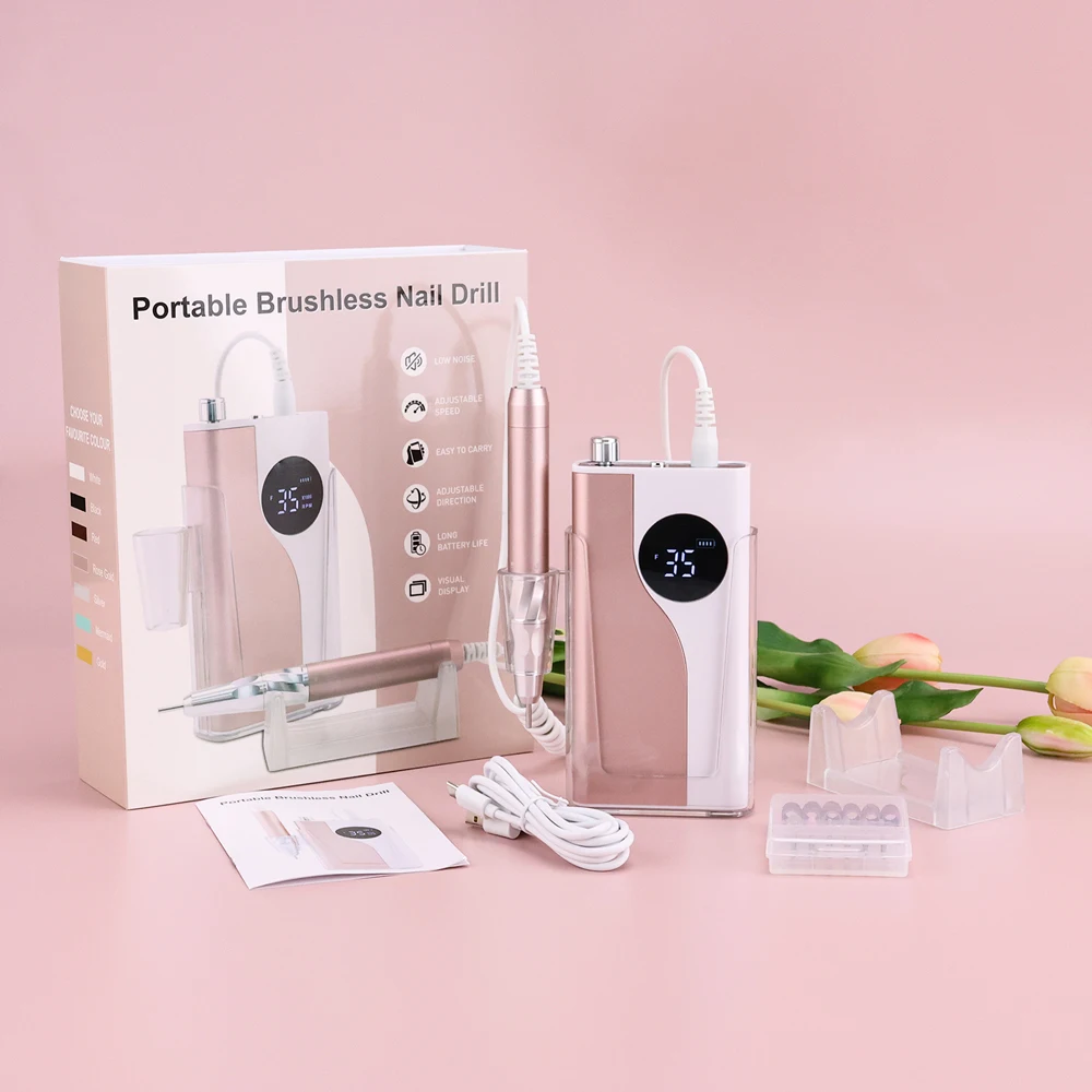 35000RPM Brushless 85W Nail Drill Rechargeable Manicure Electric Machine Cordless Nail File Pedicure Drilling Quiet Motor Handle 5