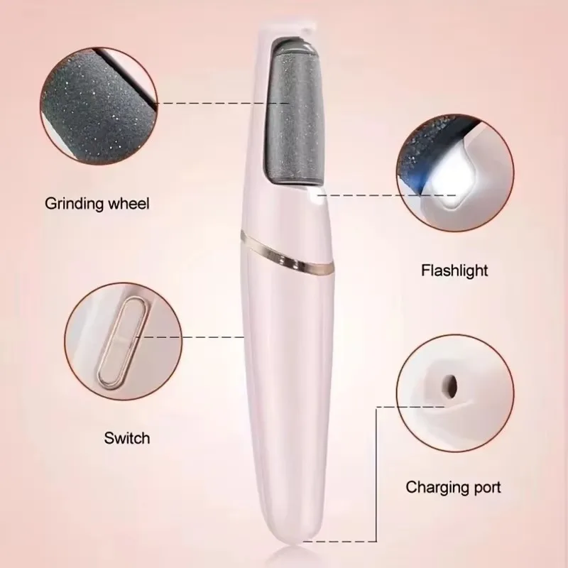 NEW USB Electric Dead Skin Pedicure Automatic Foot Grinder Rechargeable Roller Feet Pedicure Tool with 2 Removable Roller Heads