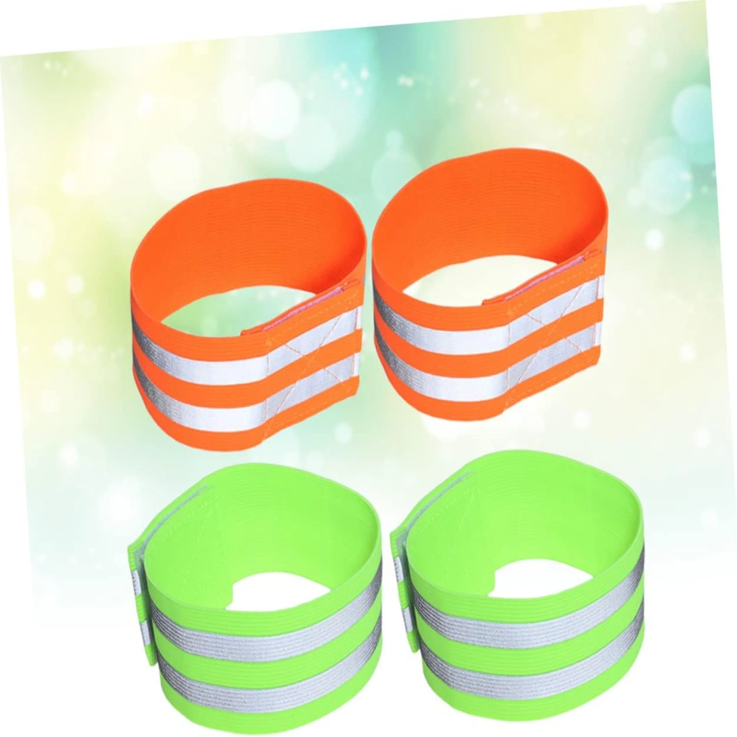 High Visibility Reflective Fluorescent Arm Bands and Ankle Bands Set for Night Running Walking Cycling Essential Safe