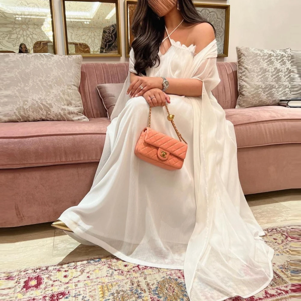 

Qcenkern Elegant Satin Evening Formal Saudi Arabia Long Sleeves A-Line White Party Dresses Gowns Women Robes de Soirée 2023
