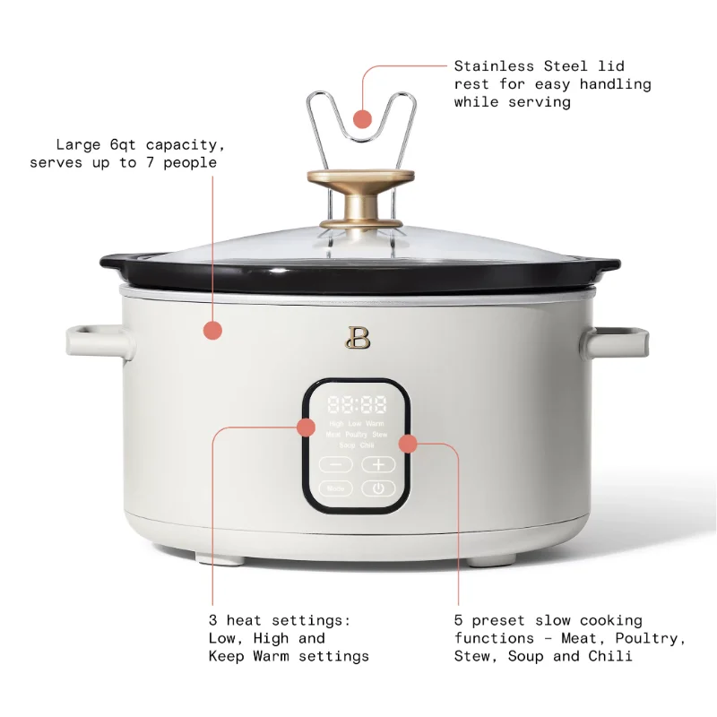 Beautiful 6 Quart Programmable Slow Cooker, White Icing By Drew Barrymore,  Electric Cooker, Kitchen Appliance - AliExpress