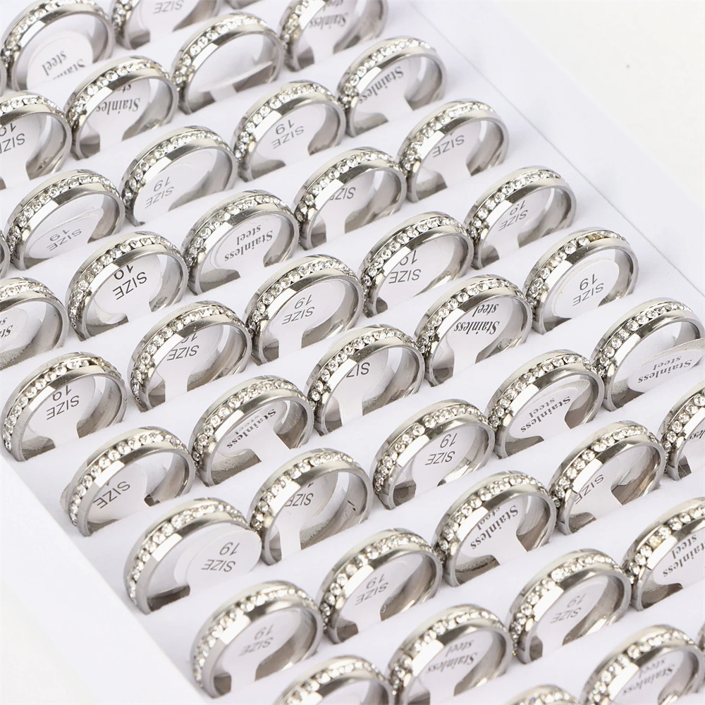 Fashion Stainless Steel Zircon Rings For Women Men 10Pcs/Lot wedding rings couple rings finger rings fashion ring gold rings zircon rings stainless steel rings metal rings