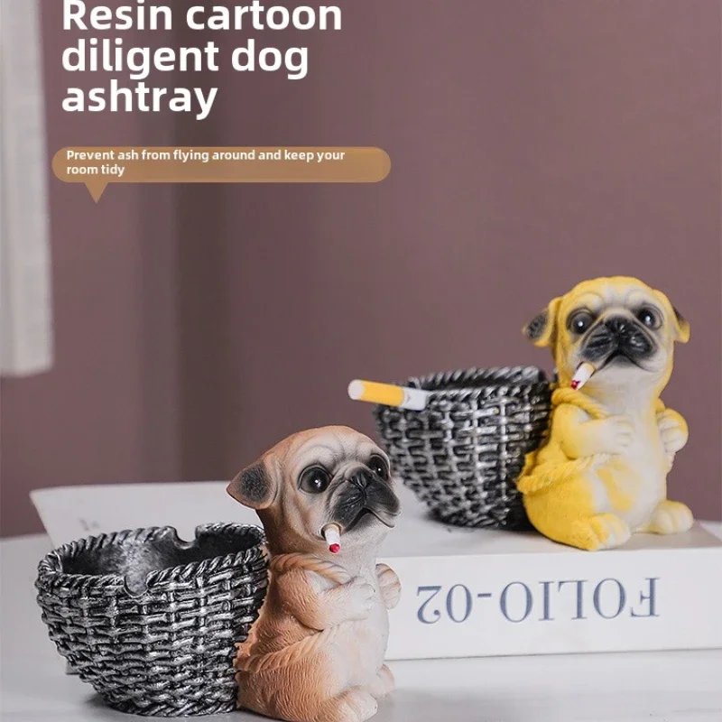 Hot Ashtray Creative Personality Diligent Dog Carrying Basket Ashtray Ornament Home Living Room Office Cute Birthday Gift