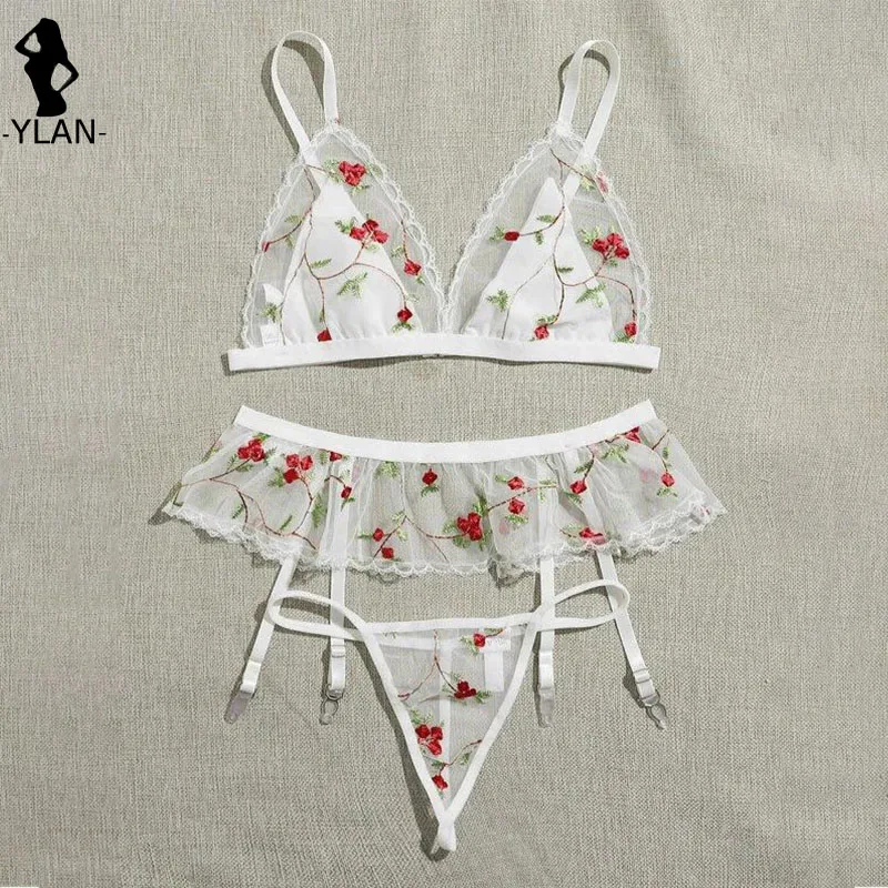 Kvinnliga Underkläder 3st Bralette Set Sensuell Underkläder Kvinna Blommig Broderade Underkläder Set Fransk Triangel Cup BH och_voghion.com