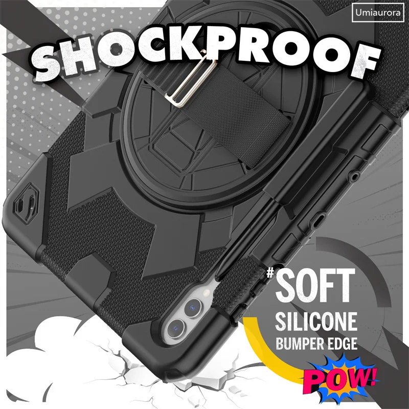 For Samsung Galaxy Tab S9 FE Plus 12.4 inch SM-X810 SM-X610 SM-X710 Tablet Case Kids PC Silicone Rotation Strap_voghion.com