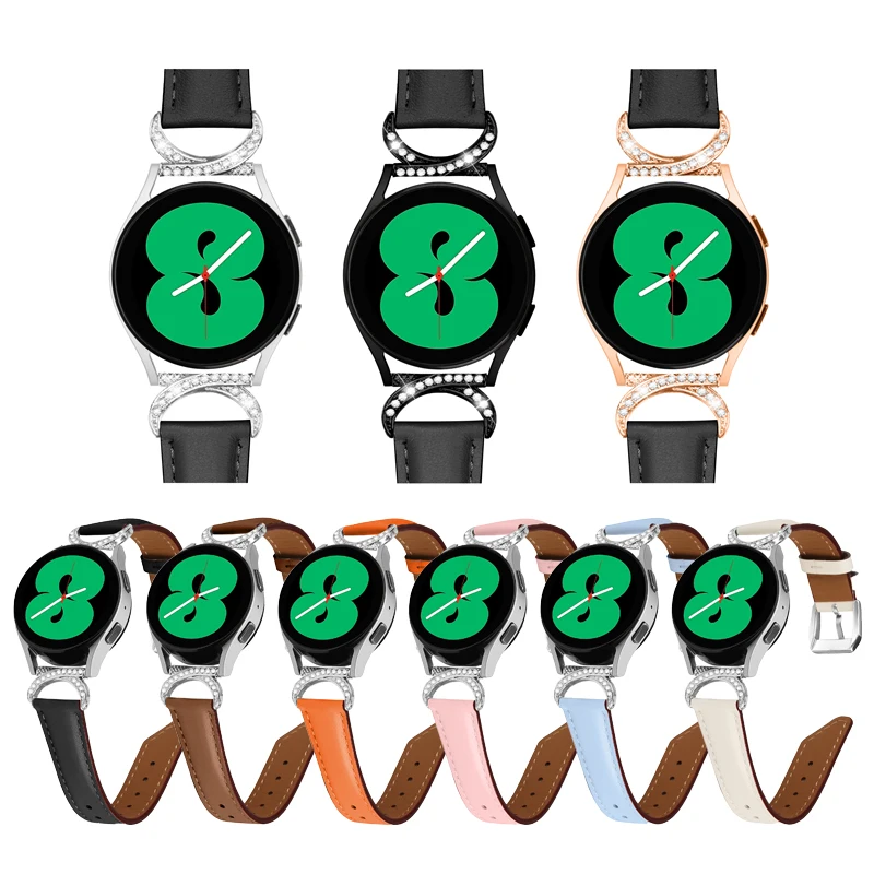 

20mm Leather Strap For Samsung Galaxy Watch 5 Pro 5 4 44mm 40mm metal + leather Bracelet Band for Samsung galaxy Watch 4 Classic