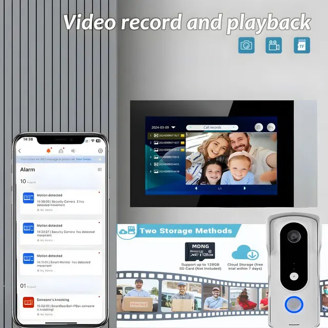 New 2 Wire Video Intercom System 7'' Color Touch Screen Tuya Wifi 1080P  Rainproof Call Panel IR Camera for Home Villa Building 4