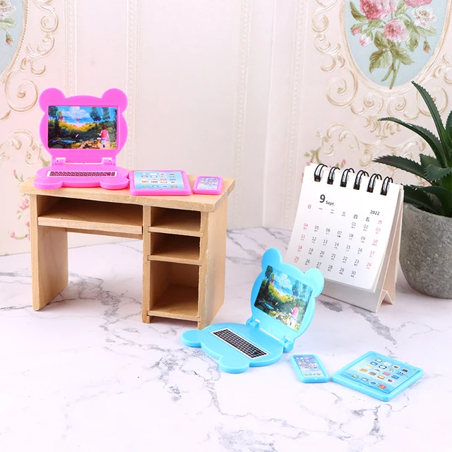 3Pcs/Set 1:12 Dollhouse Miniature Folding Laptop Model Computer Tablet Phone Set Doll House Office Scene Home Decor Toy &ndash; Buy The Best Products In The Online Store