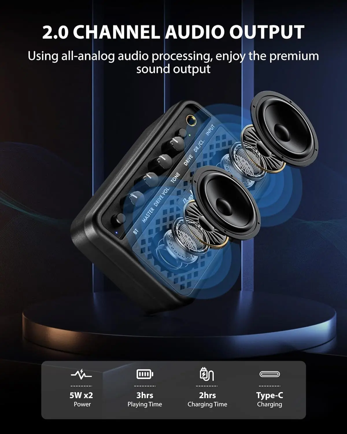 Outdoor Portable Guitar Amp Pogolab Wireless Bluetooth Speaker 5W Practice Electric Amplifiers for Electric Guitar Mini Speaker