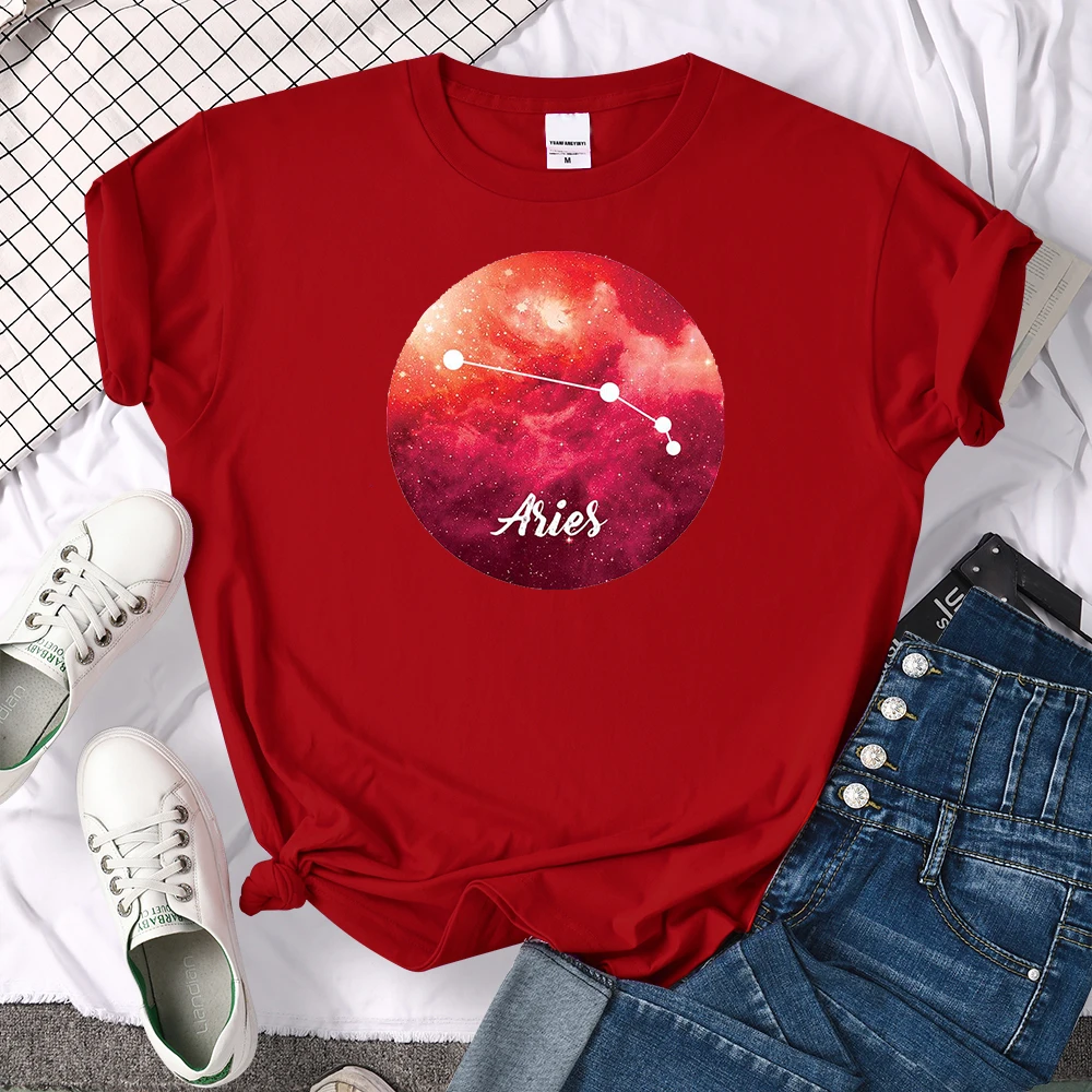 

Women Anime Summer Short Sleeve T Shirt Women Streetwear Top Constellation Aries Printed Women Tshirt Vintage Quality T-shirt