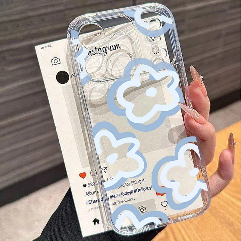 Blue Flower Painted Transparent Soft Phone Case Cover