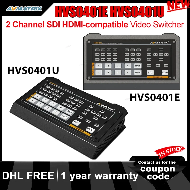 AVmatrix HVS0401E HVS0401U 2 채널 SDI HDMI 호환 비디오 스위처 믹서, 4 채널 입력, 2 채널 PGM 출력