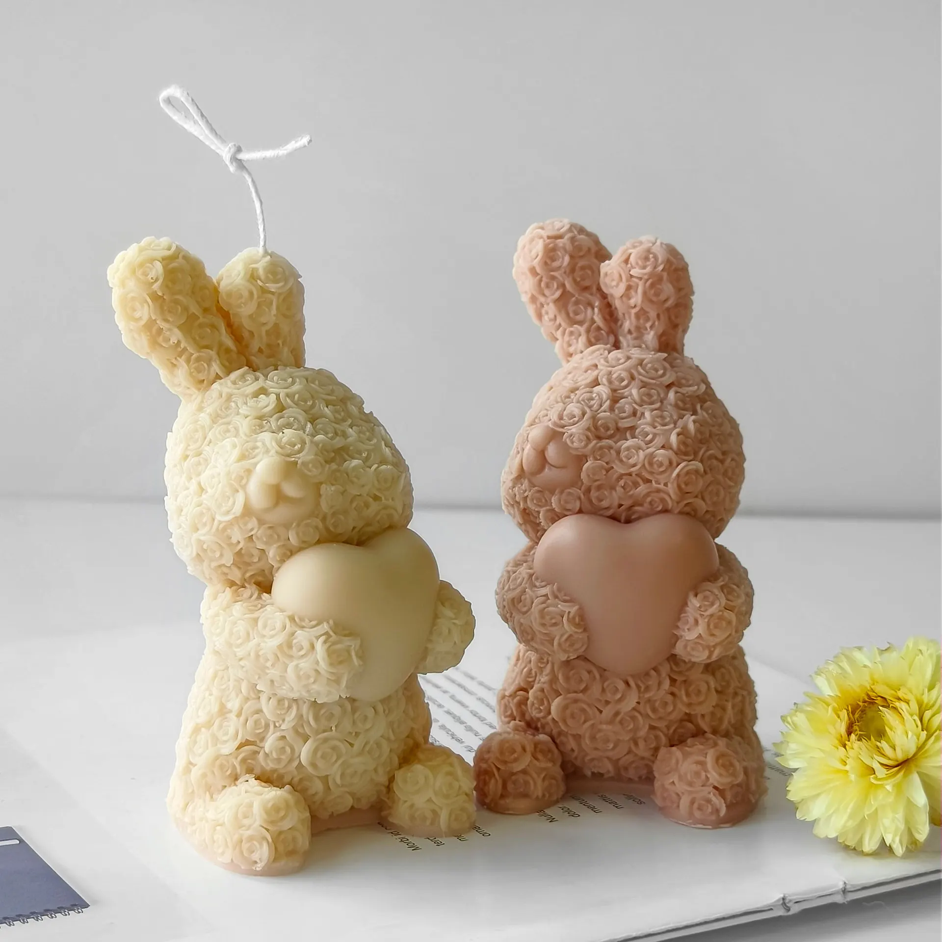 Valentine's Day Love Rose Rabbit Candle Silicone Molds DIY Cute Animal Bunny Aromatherapy Plaster Soap Resin Mould Home Ornament