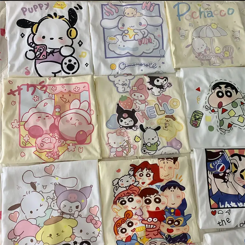 

Kawaii Sanrio понравико аниме Kuromi My Melody Короткие рукава девчачье сердце Cinnamoroll Милая мультяшная футболка Игрушки для девочек