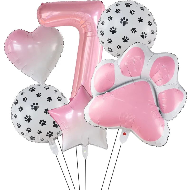 thumbnail image 1 of Animal Let's Pawty Dog Cat Paw globo de aluminio 40 pulgadas número rosa decoración de fiesta de cumpleaños globo Baby Shower, 1 of 5
