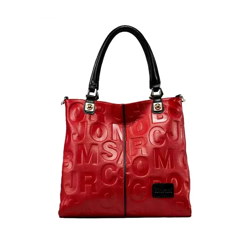 Women's Large Capacity Tote Bag High Quality Cowhide Material Paired With Letter Pattern Fashionable And Beautiful One Shoulder