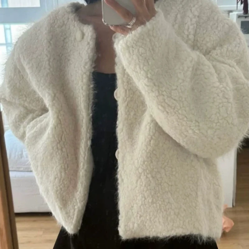 

New Autumn and Winter Round Neck Single Breasted Solid Color Women Jacket Coat Women Winter Jacket
