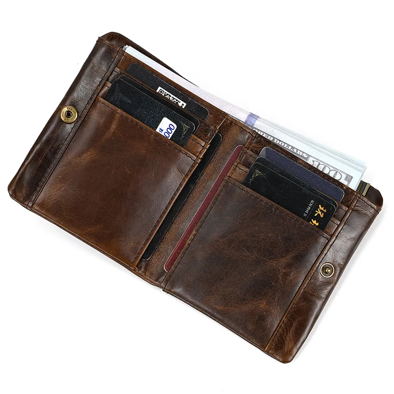 New Fashion Business Men's Wallets Genuine Leather Crazy Horse Leather Short Organizer Wallet Boy Brand Luxury Card Holder Purse 2