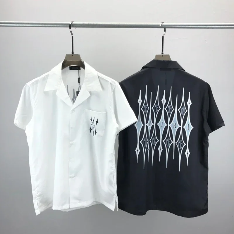 High Quality Men's Shirt 3D Letter Print Short Sleeve Cuban Oversize Beach Loose Cardigan Short T-shirt Streetwear CampCollar