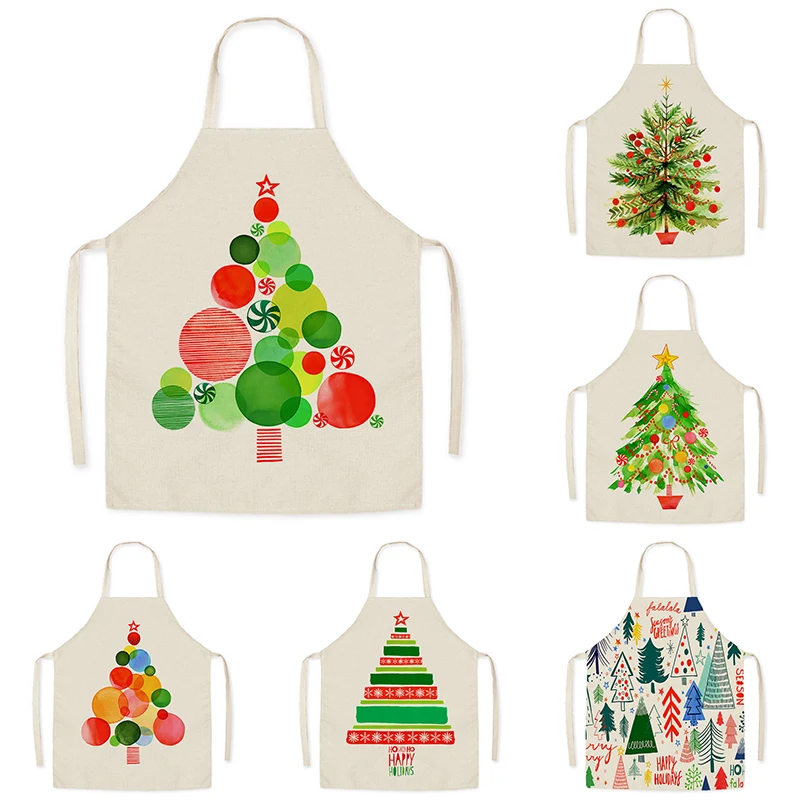

Christmas Cartoon Tree Pattern Hand Wipe Sleeveless Apron Home Kitchen Cooking Cleaning Tools Belt Tablier Mandil