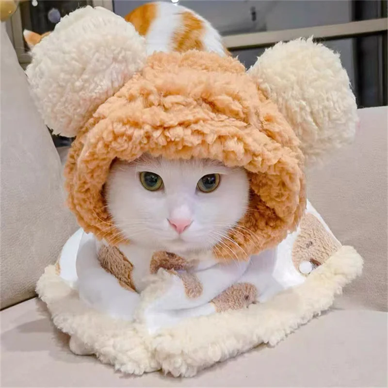 Dog windbreaker with hat small dog clothes lovely bear cloak warm blanket