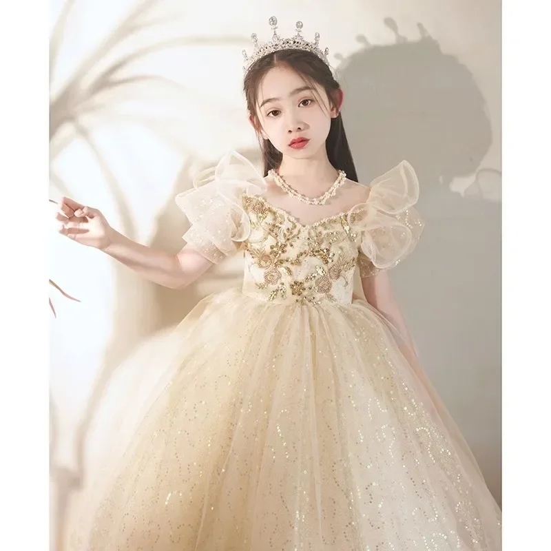 

Children's Dress Princess Dress Little Host Piano Performance Evening Dress Girl's Birthday Flower Girl Wedding Fluffy Gauze Dre