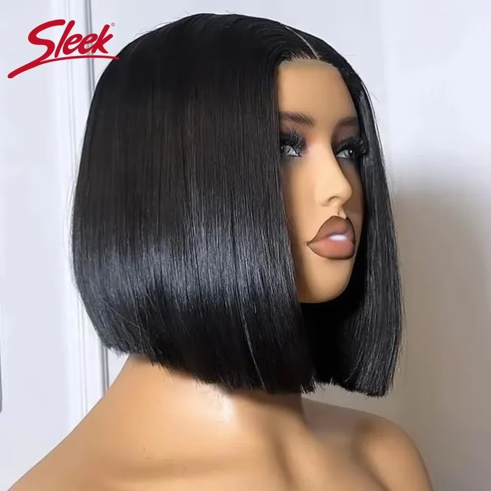 Brazilian Straight Lace Bob Wigs Sleek Short Lace Part Human Hair