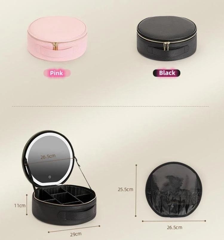 LED 조명 거울 사용자 정의 대용량 여행 휴대용 화장품 보관 가방, 데스크탑 메이크업 보관 상자
