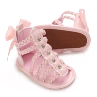 0-18Months Summer Roman Sandals Open Toe Woven Solid Color High Cut Minimalist Rivet Girl Baby Fashion Flat Sandals 5