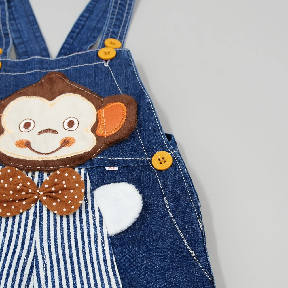 Kidscool Baby Summer Cotton Denim 3D Cartoon Monkey Soft Shorts Overalls