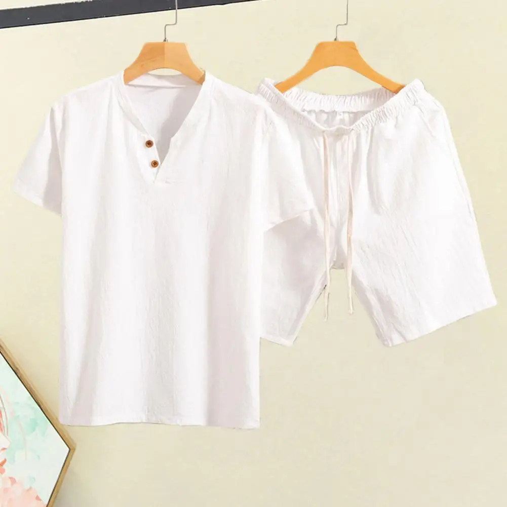 

Комплект спортивной одежды мужской повседневный, футболка с V-образным вырезом и шорты с эластичным поясом, удобная домашняя одежда для бега