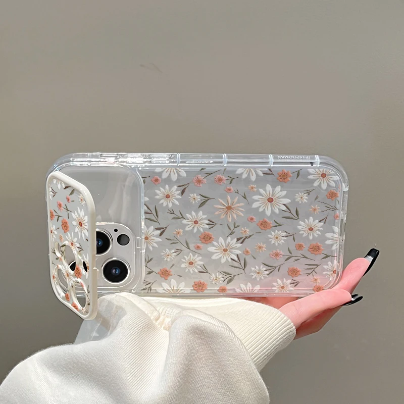 Vintage Daisy Floral Print Clear Flip Lens Mirror Phone Case