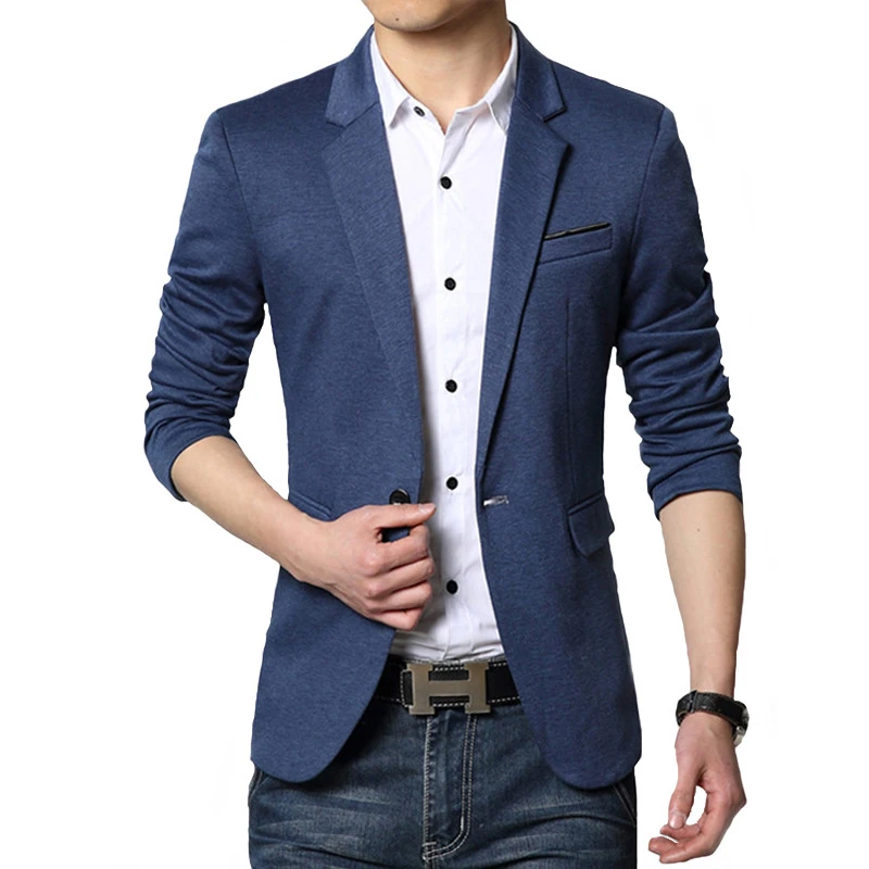 Men Blazers Slim Fit Casual Suit Jacket One Button Korean Style Business Wedding Party