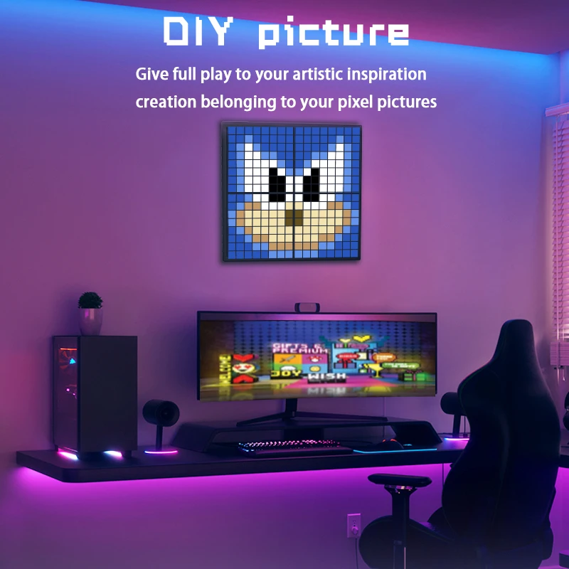 

LED Splicing Pixel Display Music Sync Ambient Light DIY Text Pattern Bluetooth APP Control for Gaming Room TV Wall Decoration