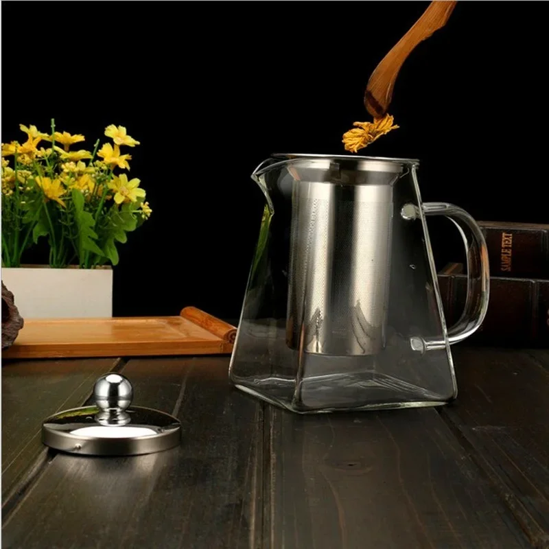 350ml Glass Teapot With Stainless Steel Infuser Heated Container Heat Resistant Tea Pot Good Clear Kettle Square Drinkware