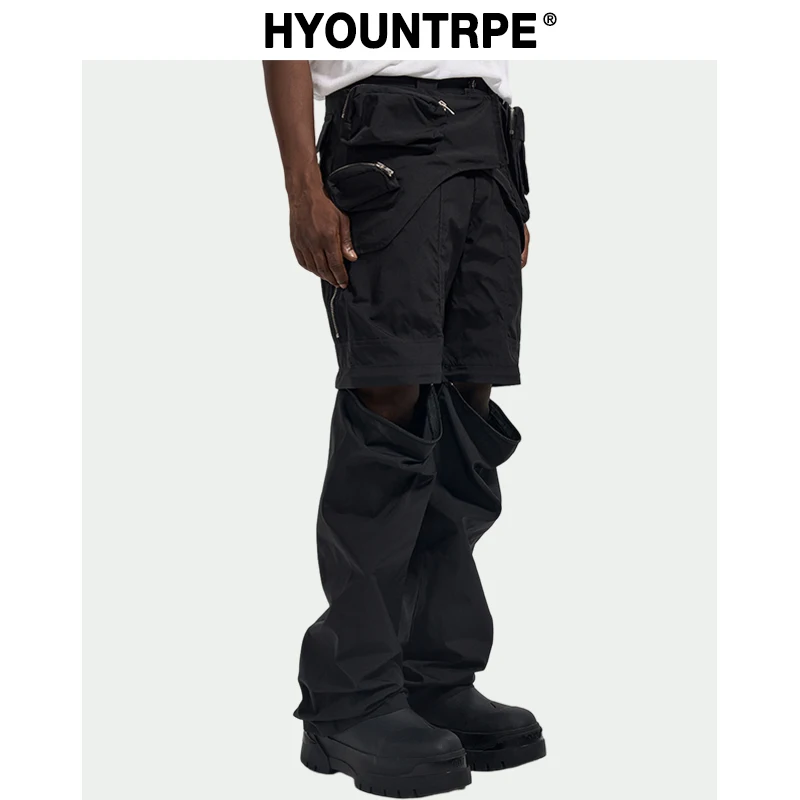 Fashion Detachable Pants Streetwear Mens New Casual Hip Hop Streetwear Cargo Pocket Tactical Trousers Straight Joggers Men Pants
