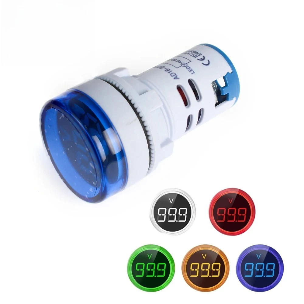 LED Digital Voltmeter 22mm Round LED Indicator Pilot Lamp AC 60-500V Volt Mini Voltage Tester Meter Monitor Power