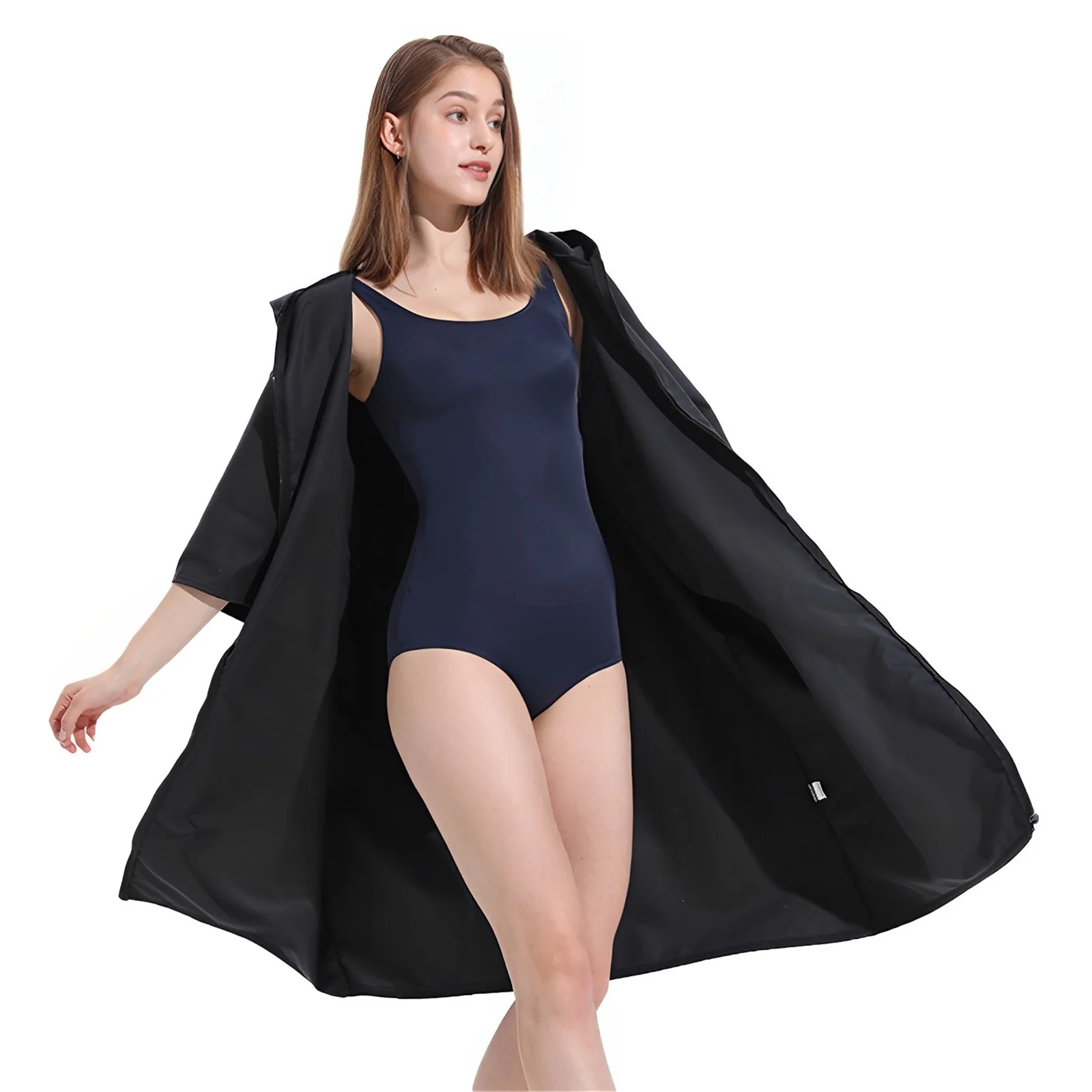 Microfiber Poncho Towel with Zipper Surf Beach Wetsuit Changing Bath Robe with Hood Watersports Activities Adults Men Women Kids