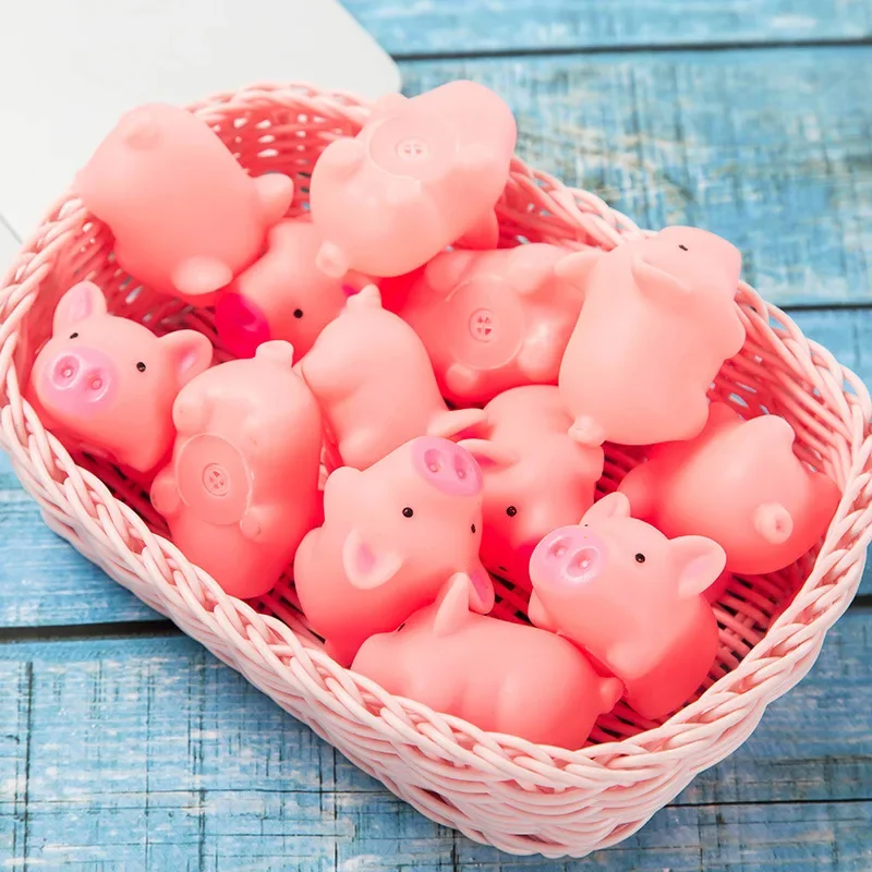 Baby Children Kawaii Mini Rubber Skin Cartoon Pig Baby Bath Toys Pink Rubber Screaming Sound Piggie Party Favors for Kids