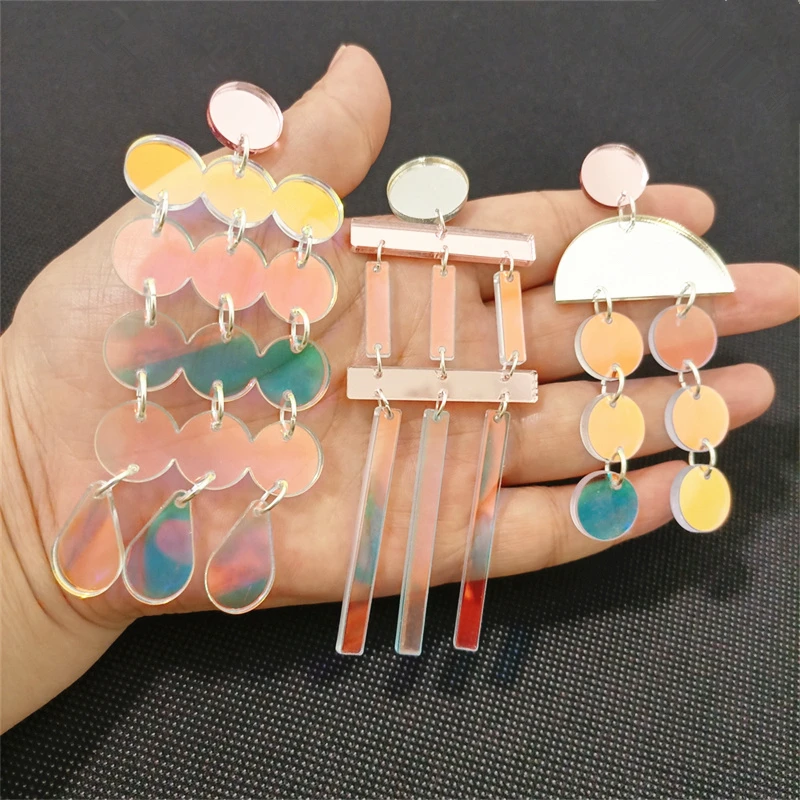 KUGUYS Übergroße lange schillernde Acryl-Ohrringe für Damen, geometrisch, trendig, modisch, Schmuckzubehör