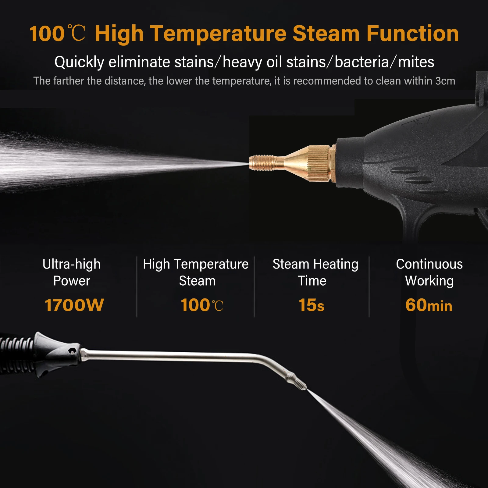 1700W Portable Steam Cleaner High Temperature Pressurized Handheld Self-control Steam Cleaning Machine for Kitchen Bathroom Car 5