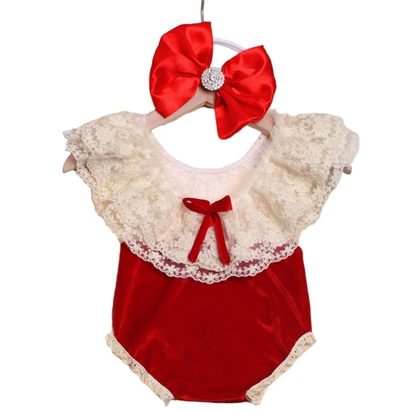 

Newborn Photoshoot Props Outfit Bow Headband Romper Baby Christmas Photo Costume