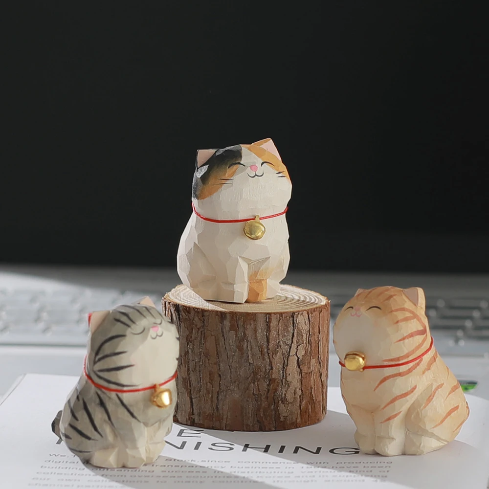 Handcrafted wood carving Home decorations decoraciones para el hogar desk accessories room decor Handmade Cat statue offices 3
