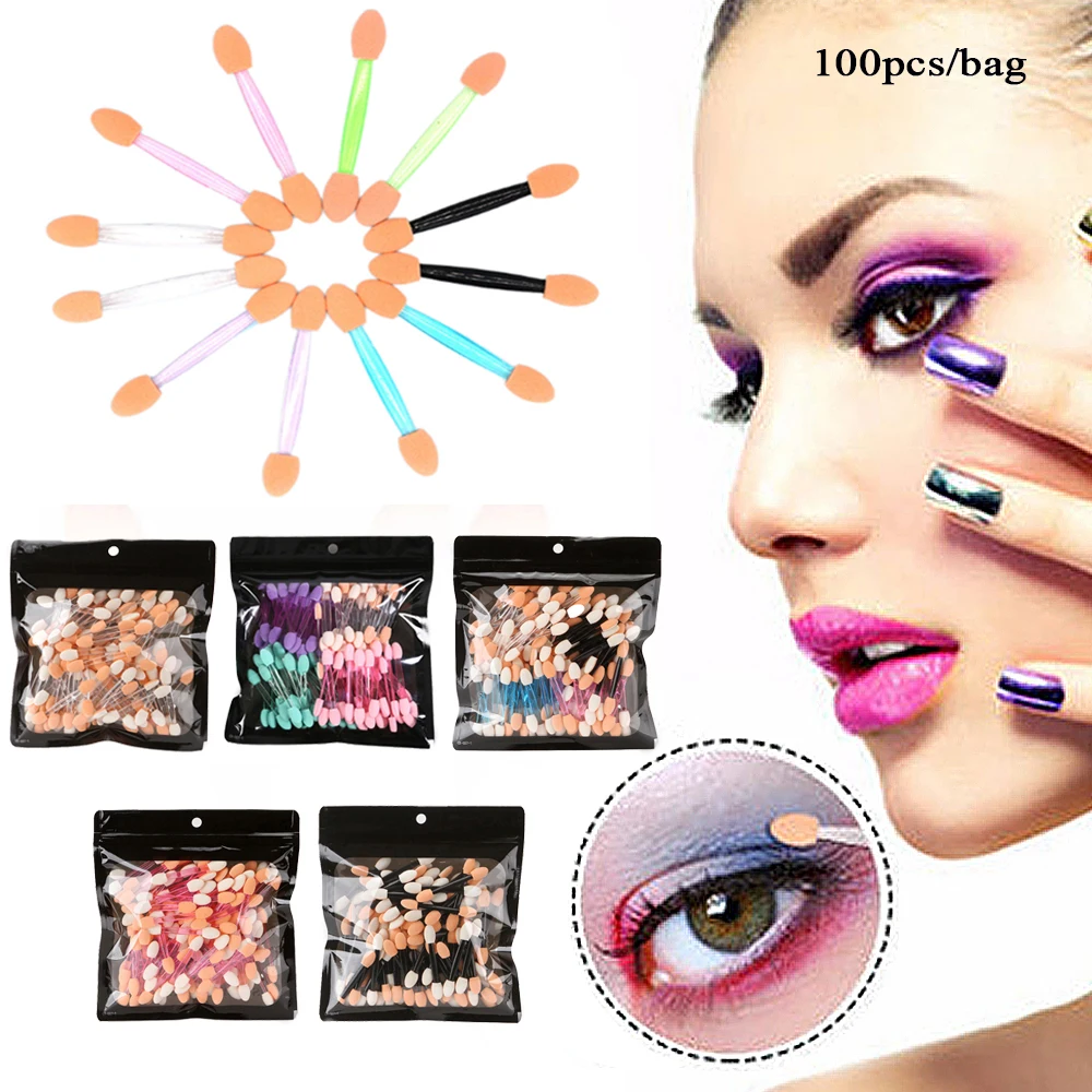 

100Pcs Eyeshadow Brushes Double-head Eyes Shadow Applicator Sponge Sticks Nail Brush New Women Beauty Cosmetics Accessories