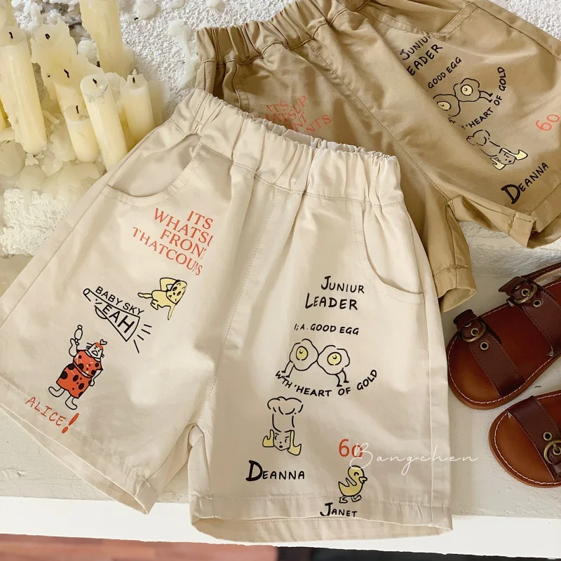 Children's Casual Pants24Summer Printed Cotton Shorts Boys' Loose Children's Pants Cropped Pants G0183-WS